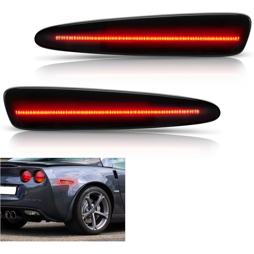 Bestview Red LED Rear Side Marker Lights Chevy Corvette C6 2005-2013 Smoke Lens
